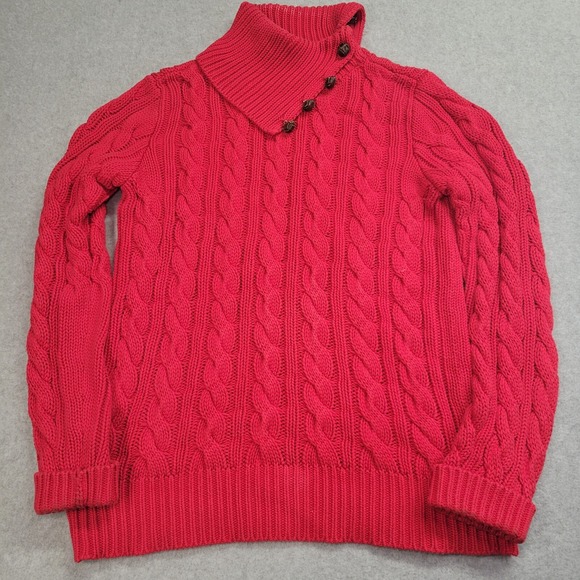 Ralph Lauren Sweaters - Womens  Ralph Lauren Cable Knit Button Collar Sweater - Red